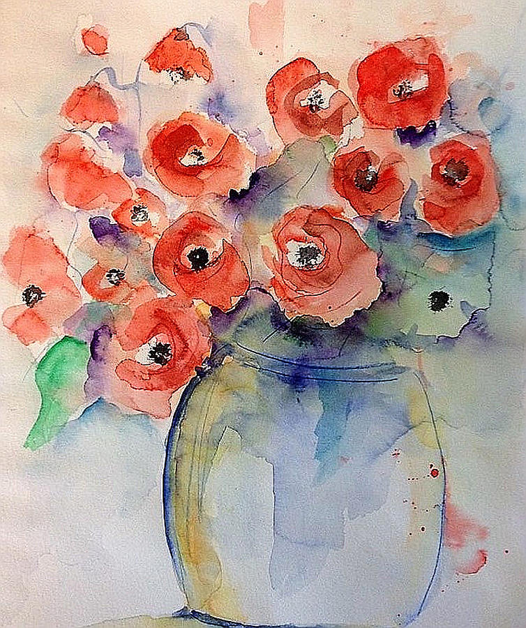 Large Poppy Bouquet Painting by Britta Zehm