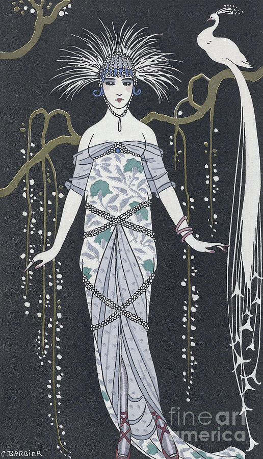  Large silver brocade evening dress Drawing by Georges Barbier