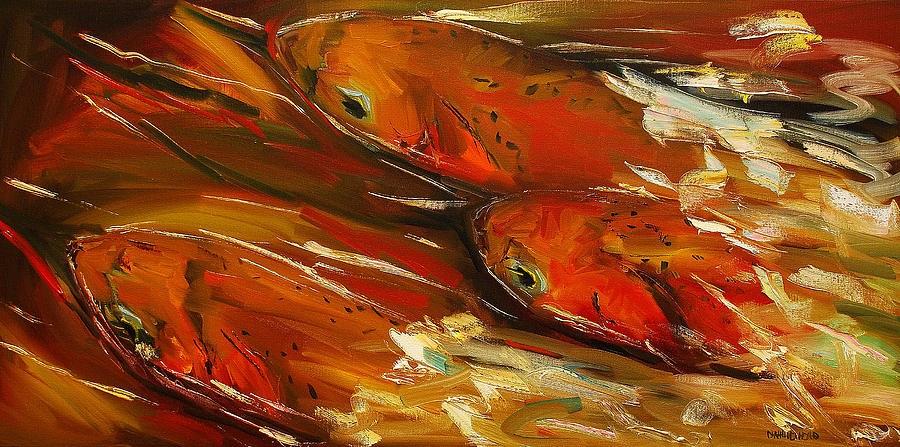 Large Trout Stream Fly Fish Painting by Diane Whitehead