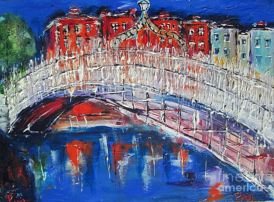 LARGE WALL ART ON STRETCHED CANVAS , FROM WWW.PIXI-ART.COM dublin half penny bridge Painting by Mary Cahalan Lee - aka PIXI