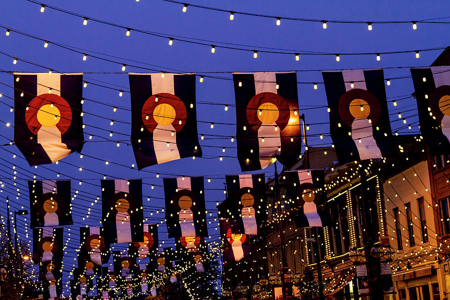 Larimer Square Denver with Colorado Flags Photograph by Teri Virbickis