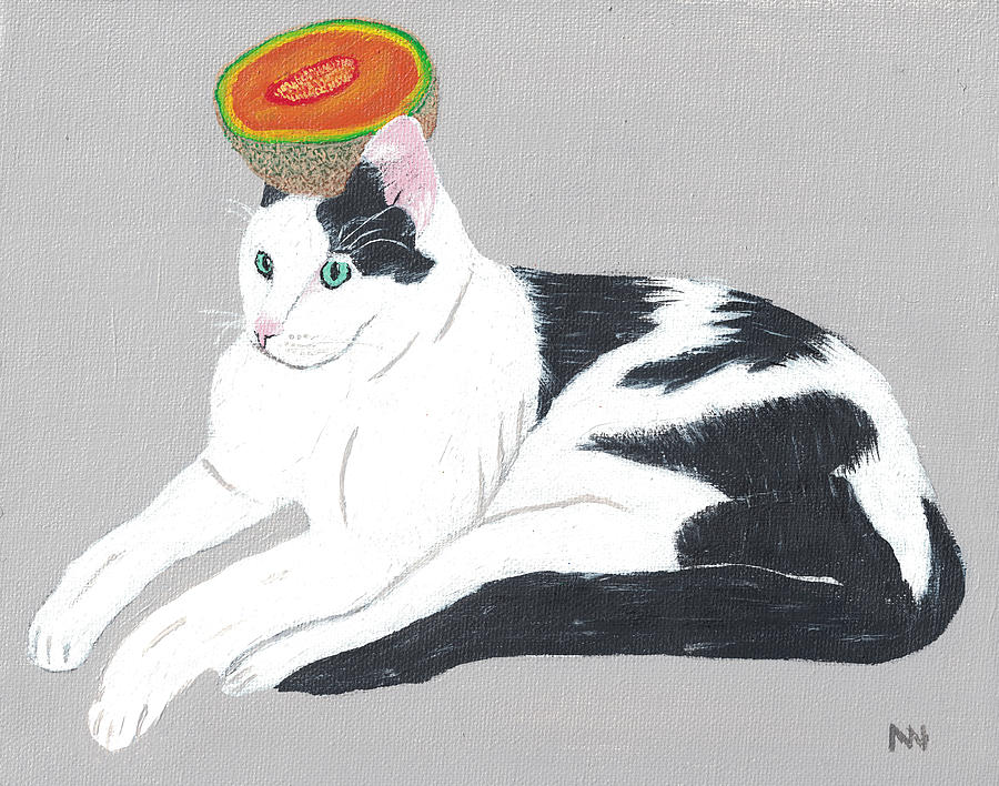 Cat Painting - Larry David - With Cantaloupe by Nick Nestle