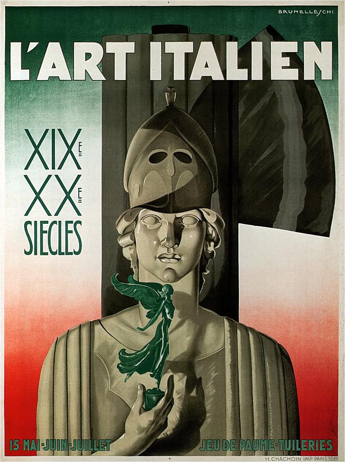 Lart Italien - Marble Sculpture - Retro Travel Poster - Vintage Poster Mixed Media