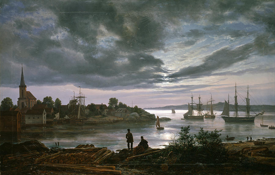 Larvik by Moonlight Painting by Johan Christian Dahl