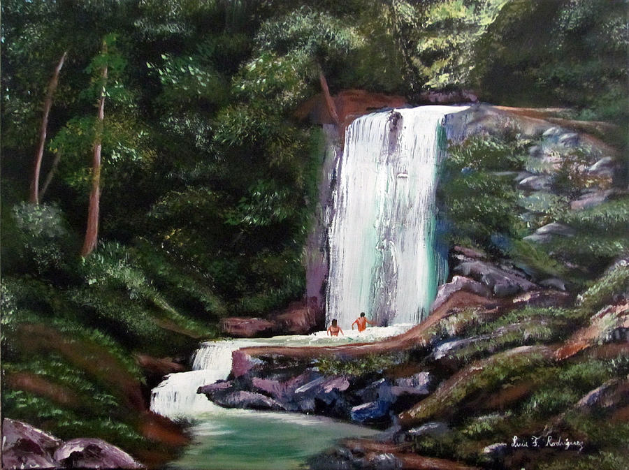 Las Marias Puerto Rico Waterfall Painting by Luis F Rodriguez