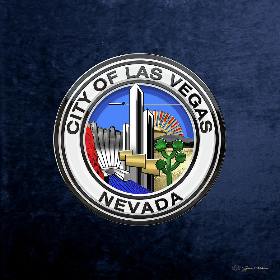 Las Vegas City Seal over Blue Velvet Digital Art by Serge Averbukh