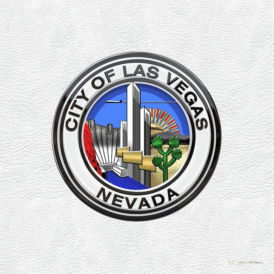 Las Vegas City Seal over White Leather  Digital Art by Serge Averbukh