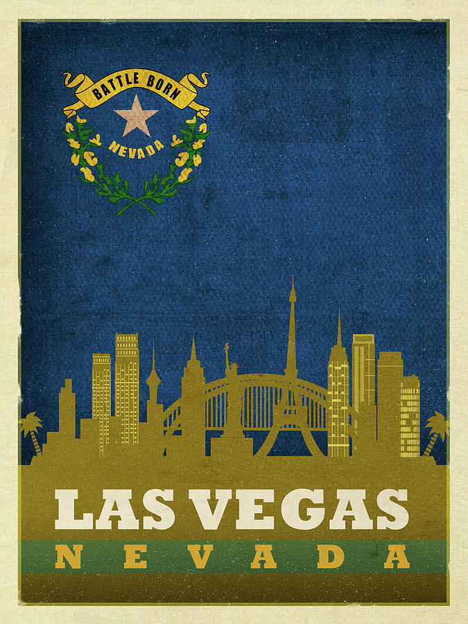 Las Vegas Mixed Media - Las Vegas City Skyline State Flag Of Nevada Art Poster Series 018 by Design Turnpike