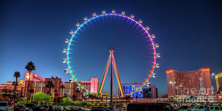 Las Vegas Photograph - Las Vegas High Roller at Dusk Rainbow Colors Wide 2 by Aloha Art