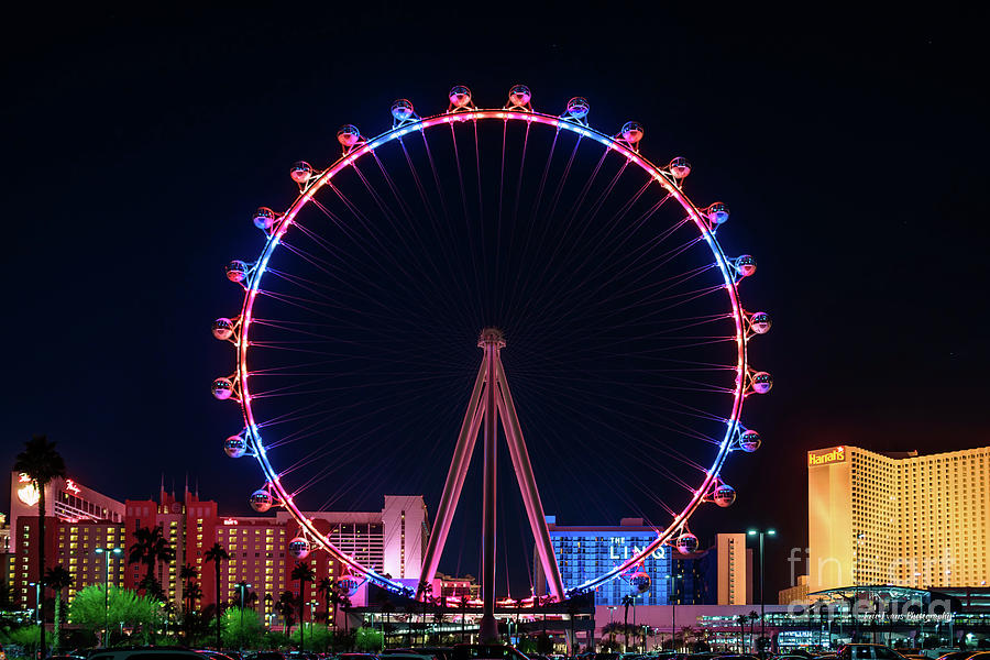 Las Vegas Photograph - Las Vegas High Roller at Night Multi Colors by Aloha Art