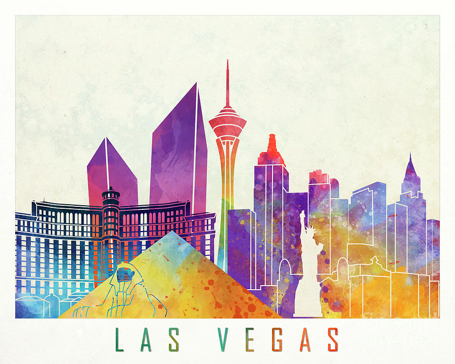 Las Vegas landmarks watercolor poster Painting by Pablo Romero
