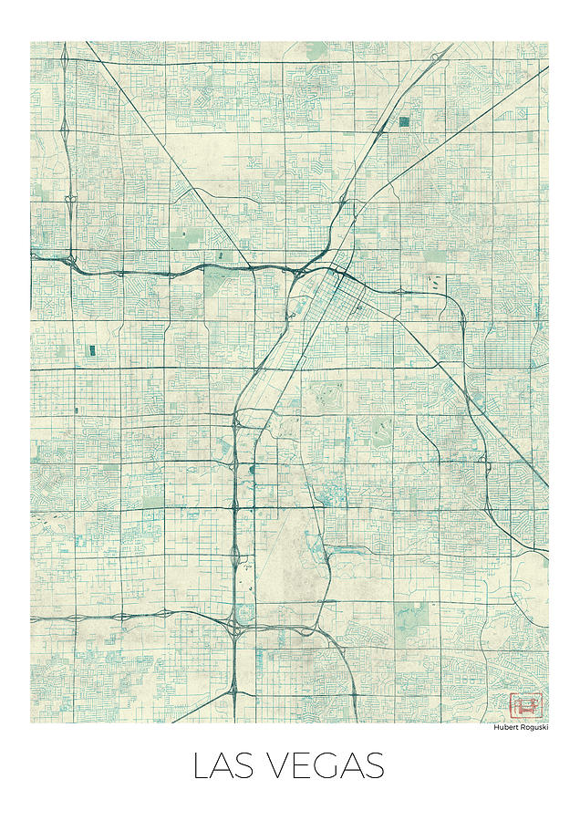 Las Vegas Map Blue Vintage Digital Art by Hubert Roguski - Fine Art America