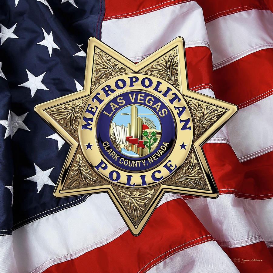 Las Vegas Metropolitan Police Department -  L V M P D  Badge over American Flag Digital Art by Serge Averbukh