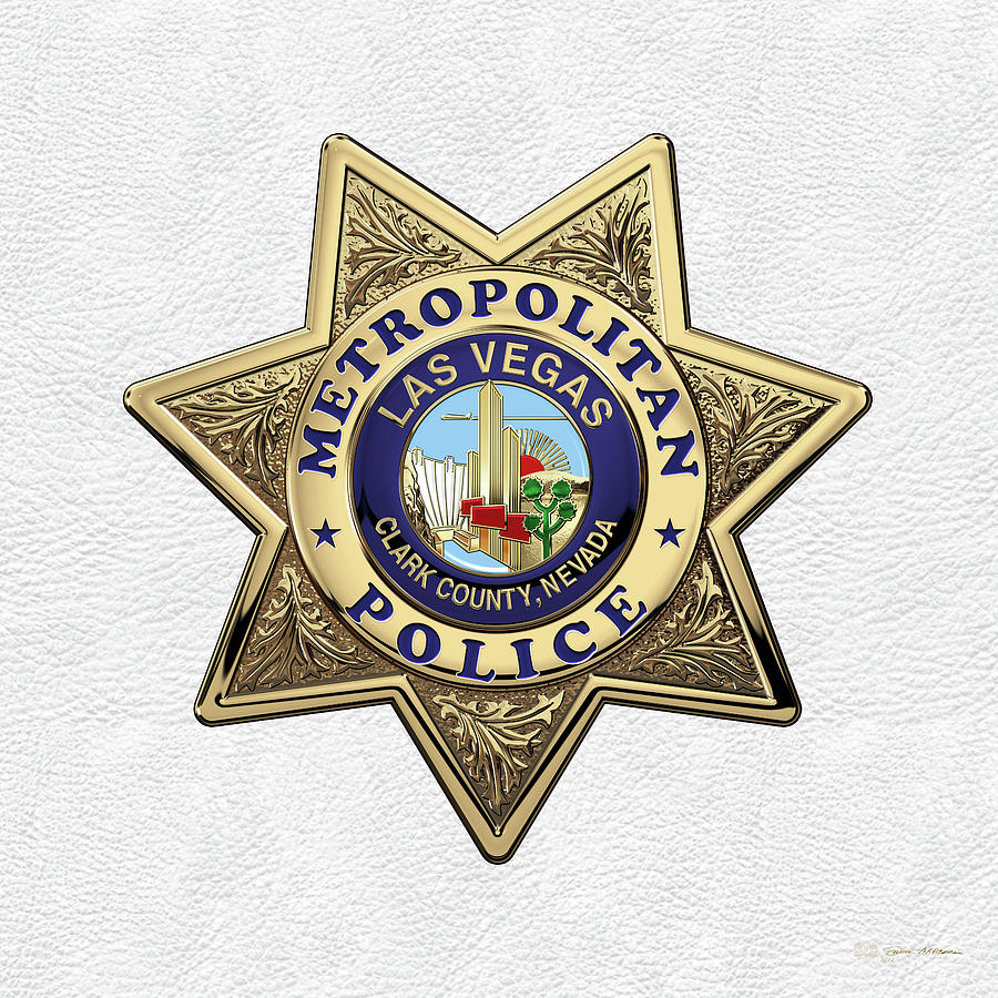 Law Enforcement Digital Art - Las Vegas Metropolitan Police Department -  L V M P D  Badge over White Leather by Serge Averbukh