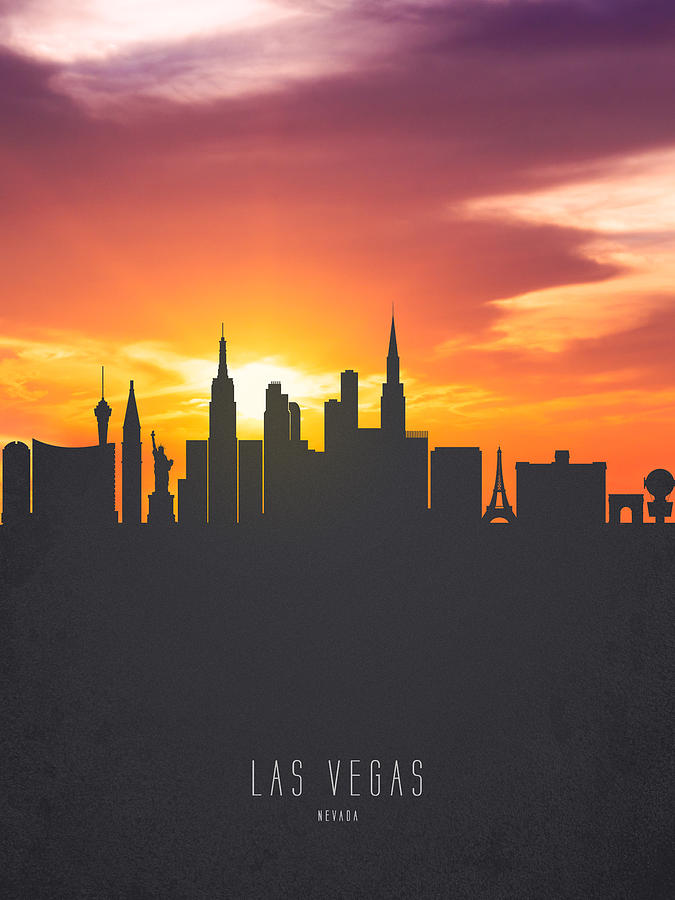 Las Vegas Painting - Las Vegas Nevada Sunset Skyline 01 by Aged Pixel