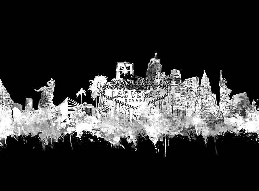 Las Vegas Skyline Black Digital Art by Bekim M