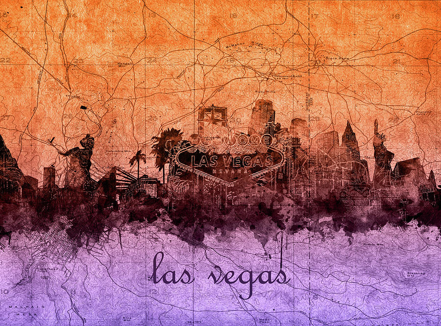 Las Vegas Skyline Vintage 3 Digital Art by Bekim M