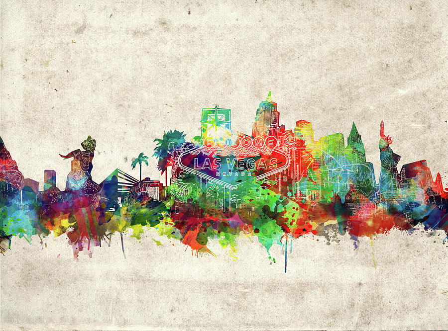 Las Vegas Skyline Watercolor Digital Art
