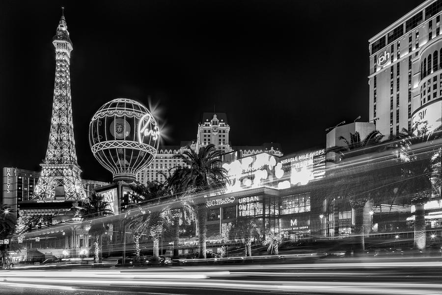 Las Vegas Photograph - Las Vegas Strip Light Show BW by Susan Candelario