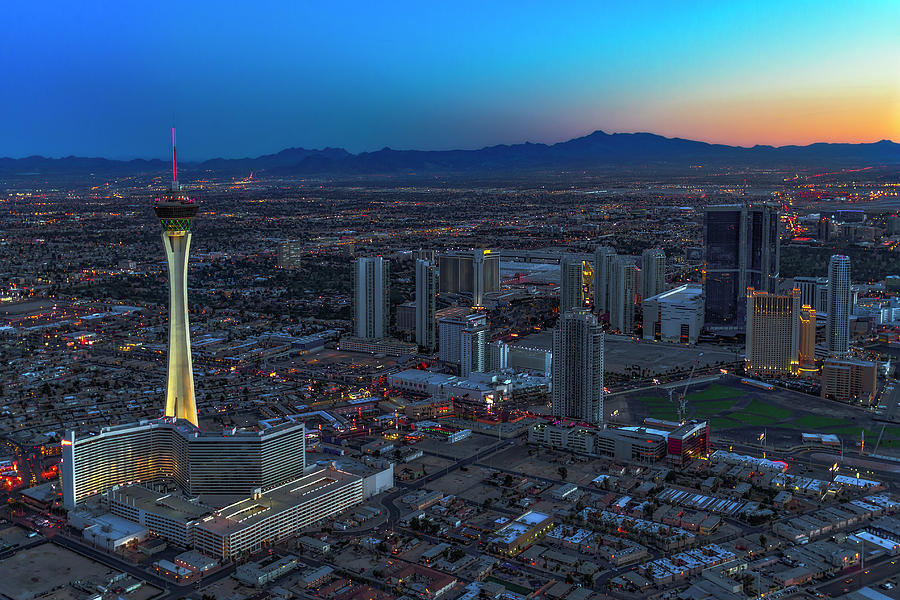Las Vegas Strip Stratosphere Aerial Photograph by Susan Candelario