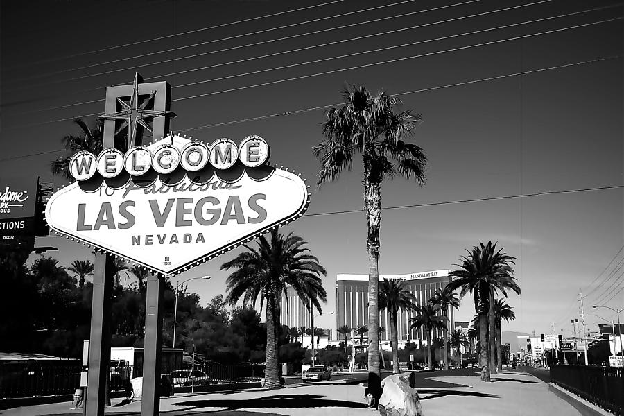 Las Vegas Welcome b/w Photograph by Paulette B Wright