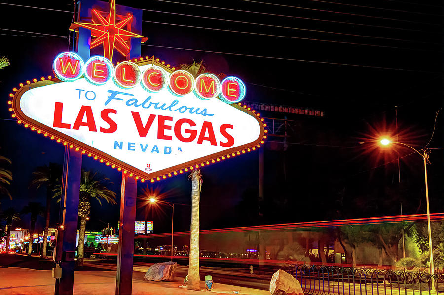 Las Vegas Sign Photograph - Las Vegas Welcome Sign Lights by Gregory Ballos