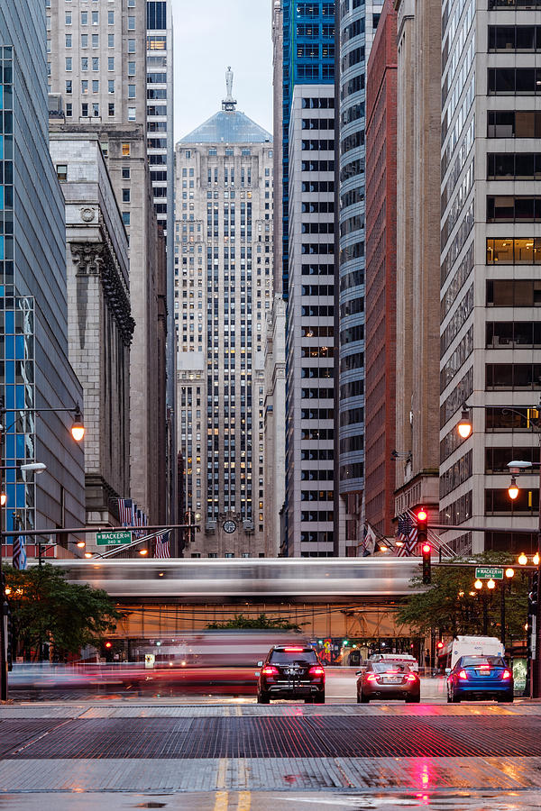 Lasalle Street Canyon With Chicago Board Of Trade Building