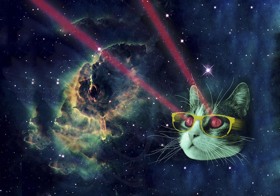 Cat Digital Art - Laser cat with glasses in space by Johnnie Art