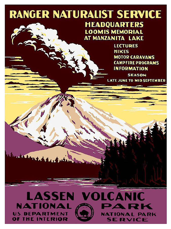 Nature Painting - Lassen, Volcanic National park, vintage travel poster by Long Shot
