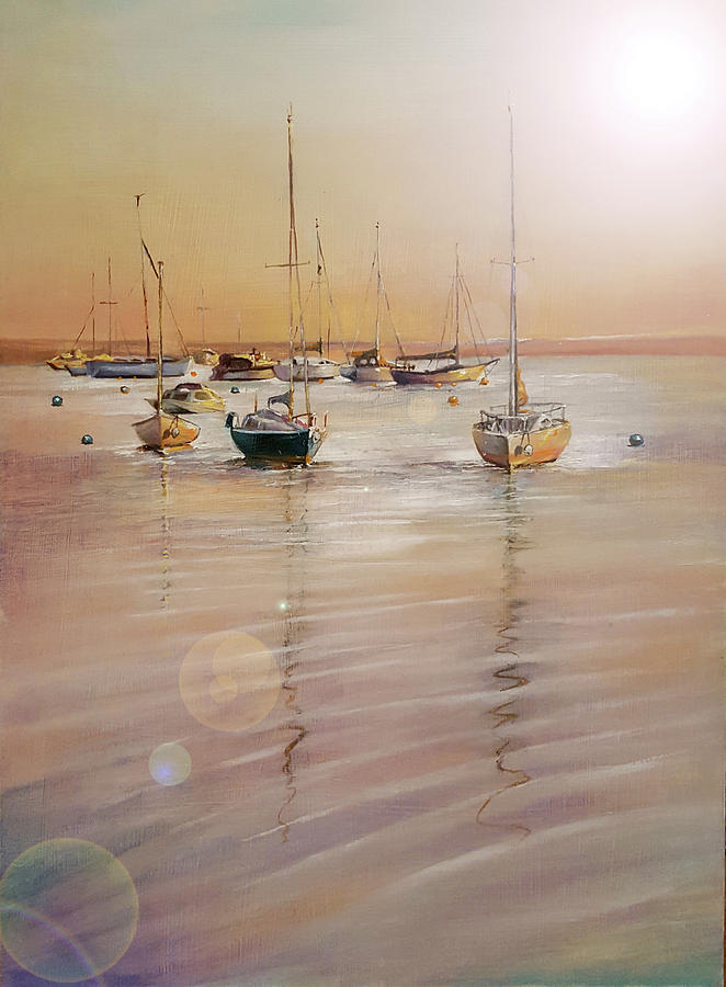 Sunset Painting - Last Light at Keyhaven by Penny Golledge