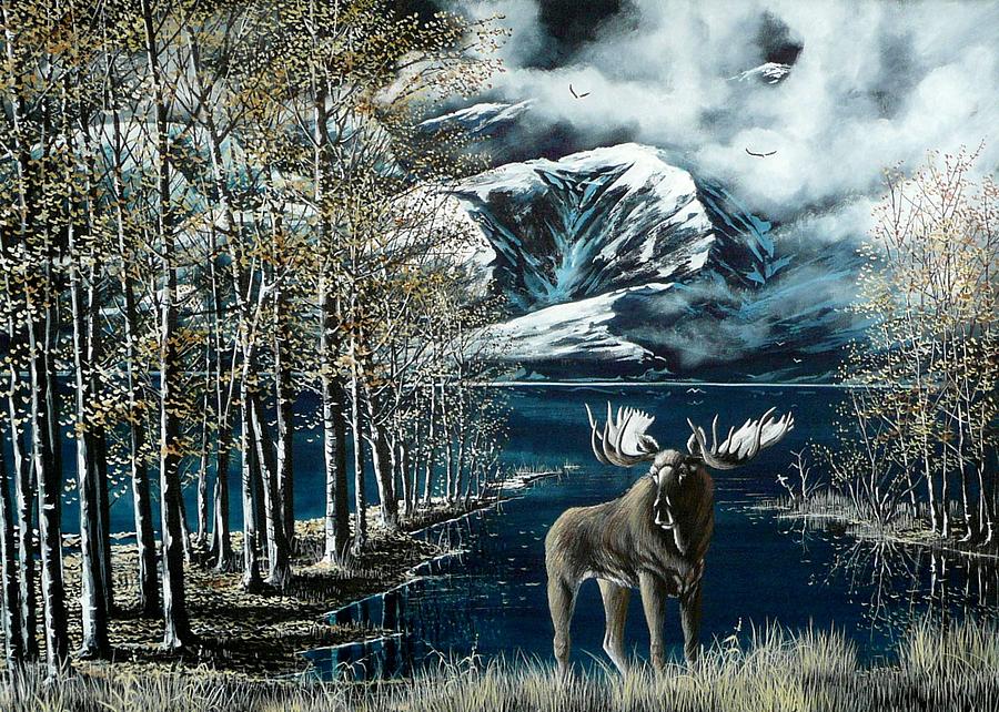 Wildlife Painting - Last light Moose by Bob Patterson