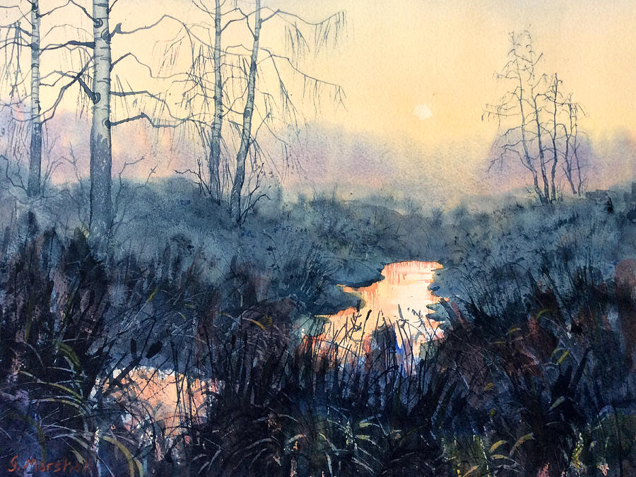 Last Light on Skipwith Marshes Painting by Glenn Marshall