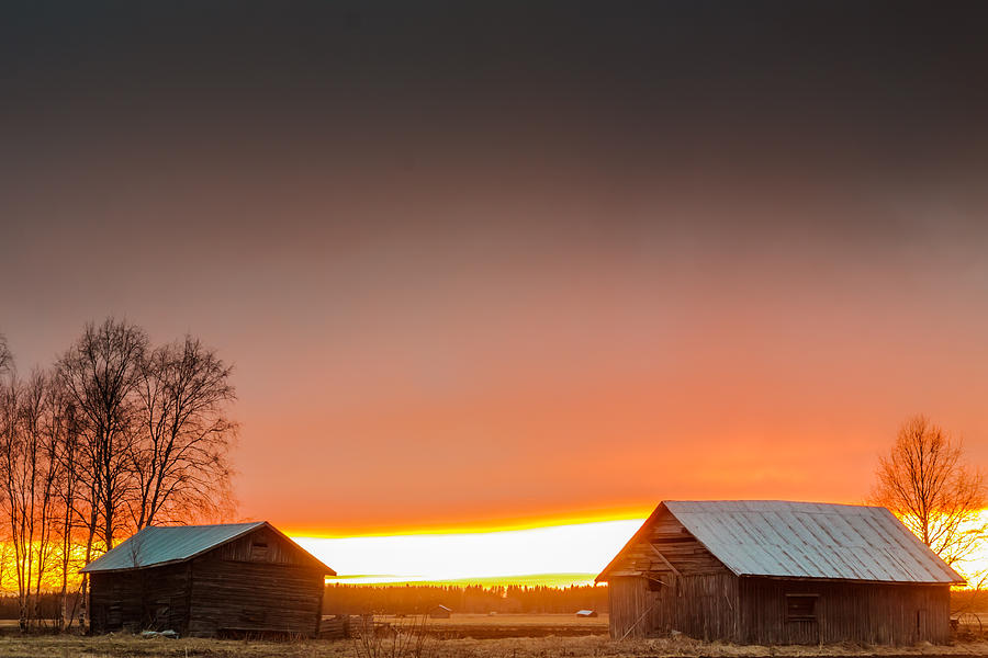 Barn Photograph - Last Rays Of Sun Behind The Barn Houses by Jukka Heinovirta