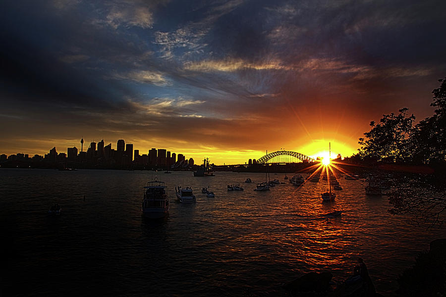 Sunset Photograph - Last Sun Rays In Sydney Harbour by Miroslava Jurcik