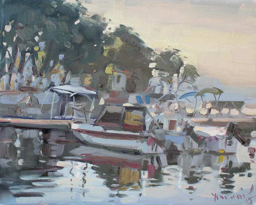 Boat Painting - Last Sun Touch by Ylli Haruni