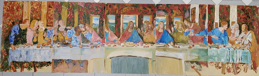 Leonardo Da Vinci Painting - Last supper sketch Five pannels by Bachmors Artist