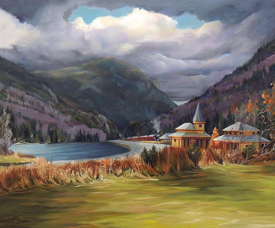 Last Train to Crawford Notch Depot Painting by Nancy Griswold