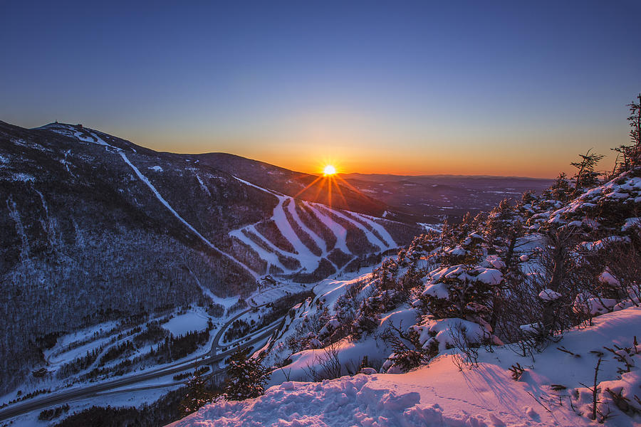 Winter Photograph - Last Winter Sunset over Cannon Mountain by White Mountain Images