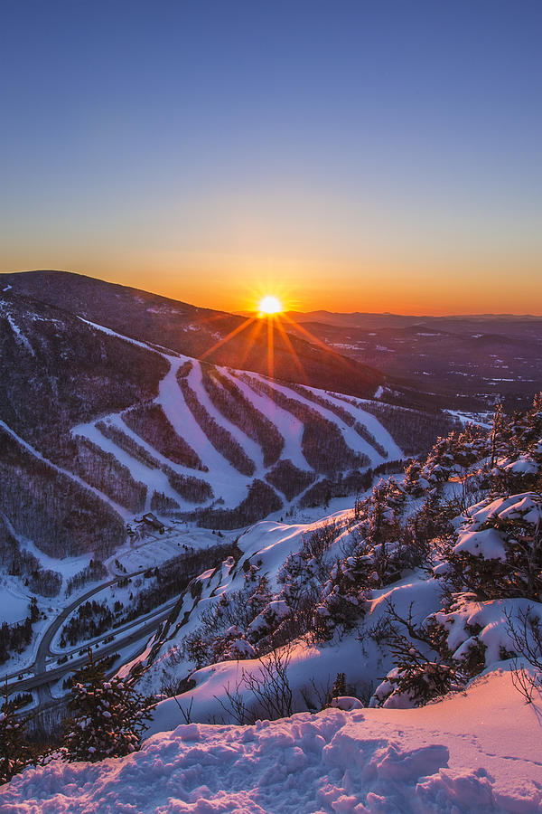 Last Winter Sunset over Cannon Mountain Vertical Photograph by White Mountain Images