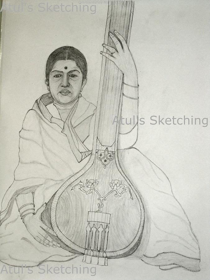 Lata Mangeshkar Drawing Tutorial || How to Draw Lata Mangeshkar || Lata  Mangeshkar Sketch - YouTube
