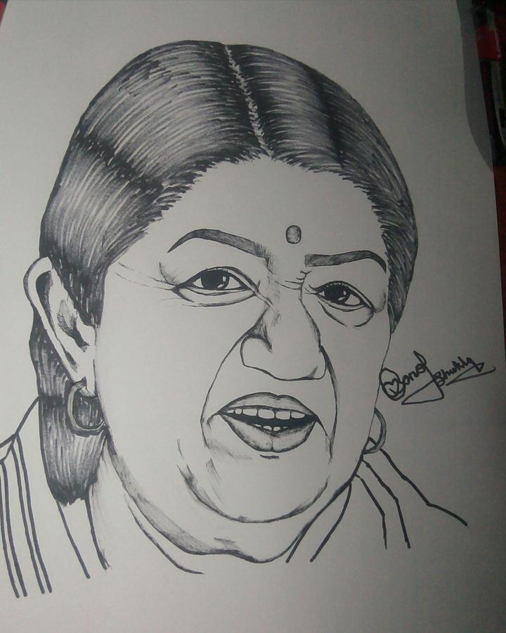 Lata Mangeshkar Drawing by Manoj Shukla - Fine Art America