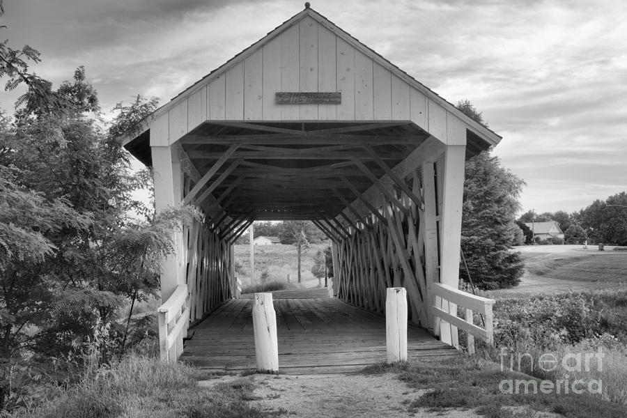 Late Afternoon At The Imes Covered Bridge Black And White Photograph by Adam Jewell