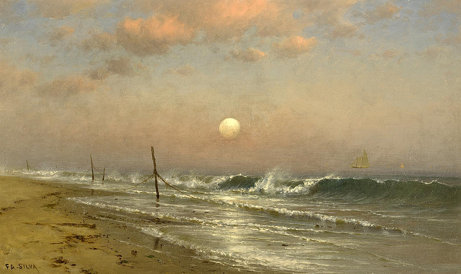 Early moonrise coney island  Painting by Francis Augustus Silva