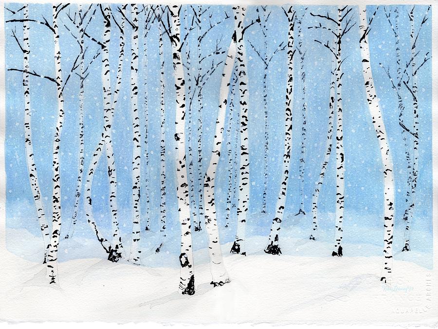 Tree Painting - Late Afternoon Snowstorm in the Forest by Kate LeVering