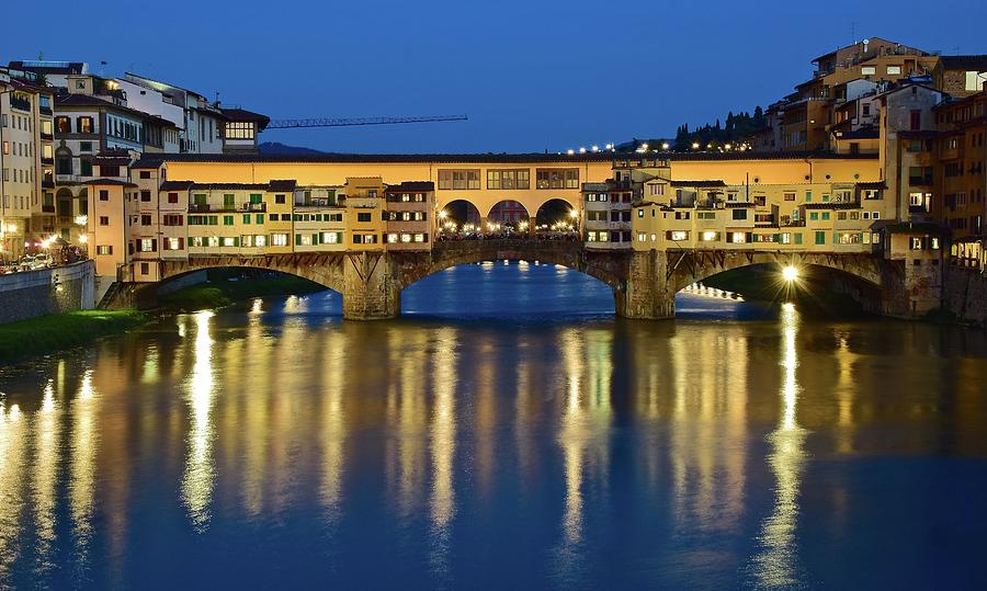 Landmark Photograph - Late Evening at the Ponte Vecchio by Frozen in Time Fine Art Photography