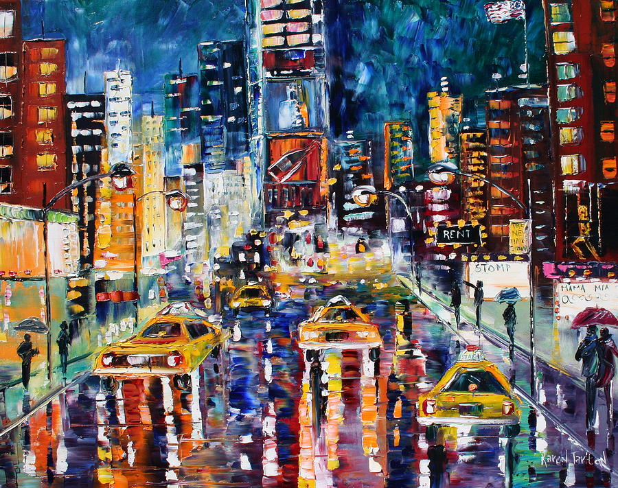 Late Night Times Square NY Painting by Karen Tarlton