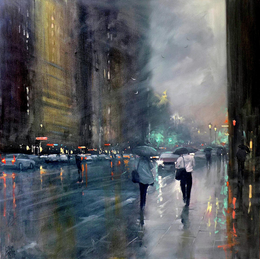 City Rain Painting - Late Rain - Waymouth Street by Mike Barr