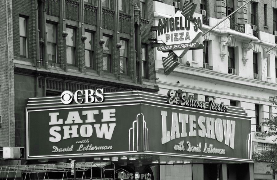 Late Show With David Letterman Marquee 01 BW - New York Photograph by Pamela Critchlow