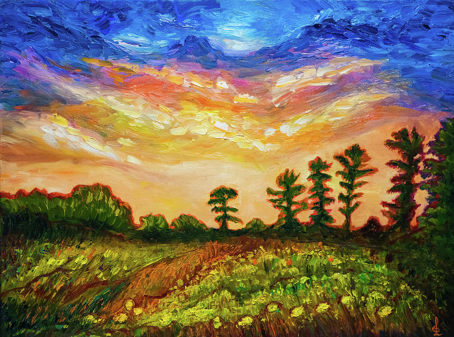 Late summer sunset sky in New England Painting by Lilia S
