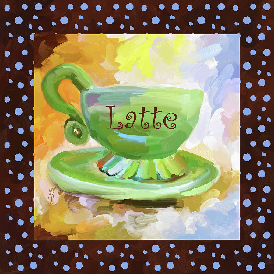 Latte Coffee Cup With Blue Dots Painting by Jai Johnson